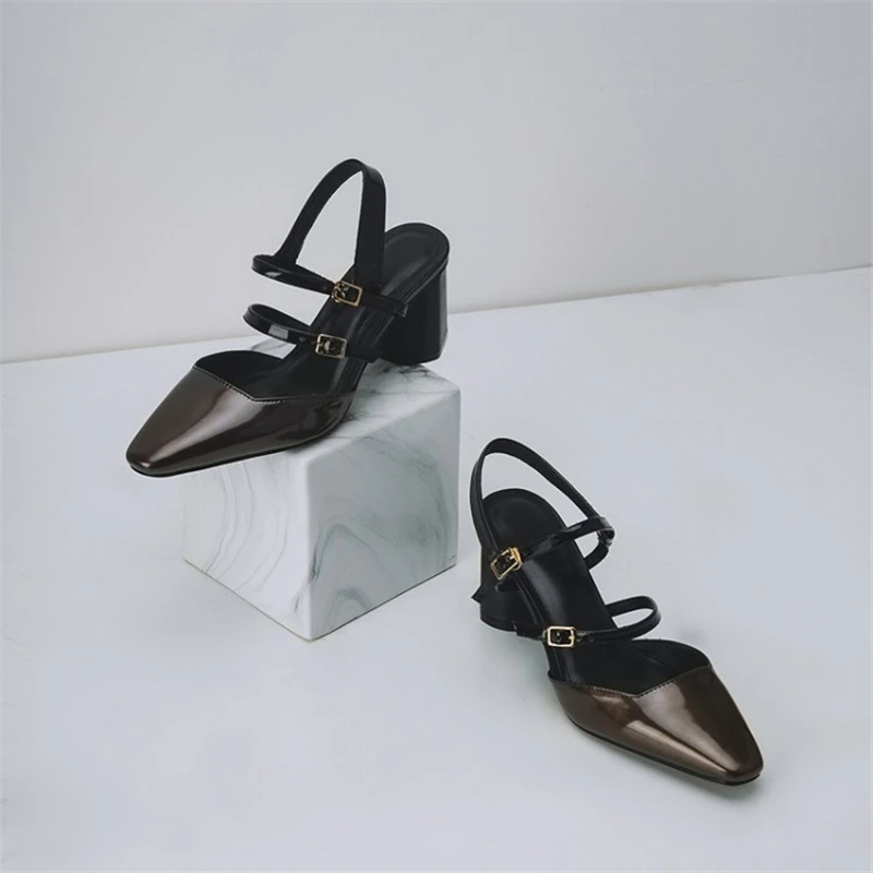 MSSTOR Buckle Strap Ladies Pumps Party Genuine Leather Yellow Fashion Summer High Heels Shoes Women Square Toe Women Sandals MSSTOR Buckle Strap Ladies Pumps Party Genuine Leather Yellow Fashion Summer High Heels Shoes Women Square Toe Women Sandals