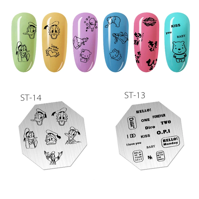 5.7cm Octagon Nail Art Stamp Stamping Plates Template Set Cute cartoon animal pattern alphabet Lace Image Manicure Plate | Красота и