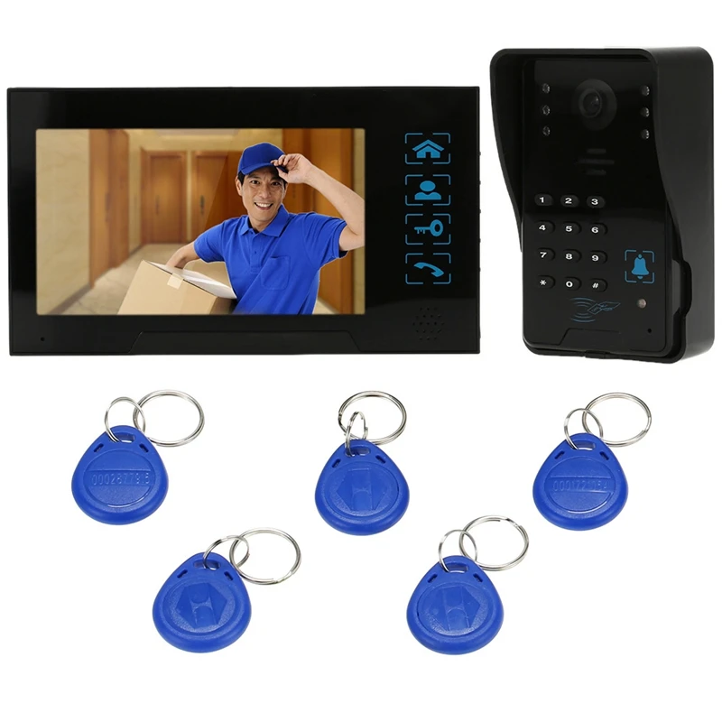 Проводной пресс-ключ 7 дюймов видеодомофон домофон дверной звонок Система Комплект ночного видения 1 Rfid код на клавишной панели ИК камера + 1