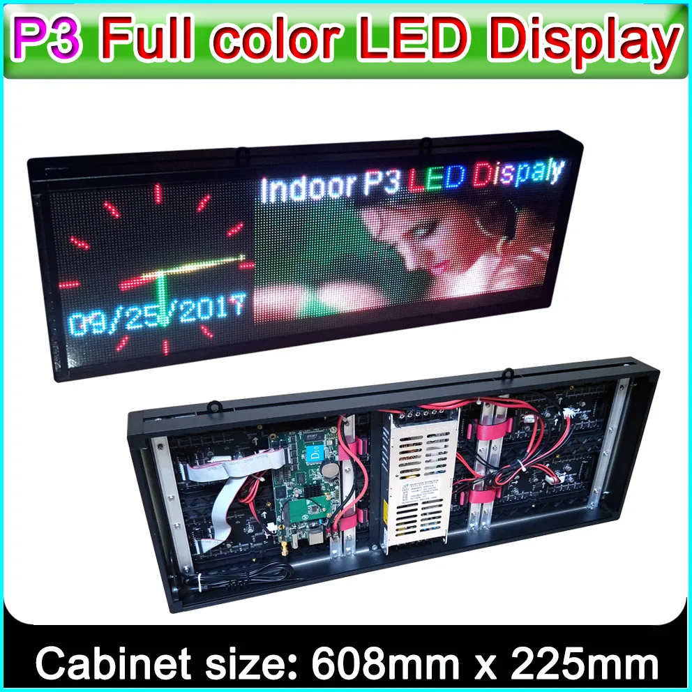 P3 RGB светодиодный дисплей на заказ, крытый полноцветный светодиодный рекламный знак, SMD 2121 P3 светодиодный модуль, H8." x W24"(64*192 пикселей
