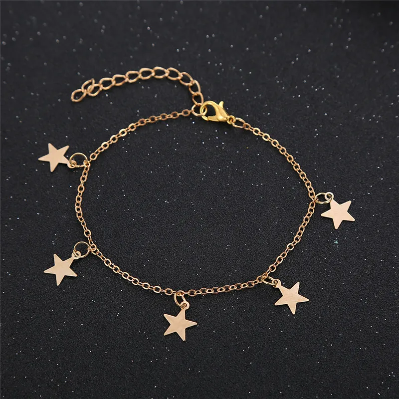 

Bohemian Gold Color Stars Anklets Summer Beach Barefoot Leg Bracelet Foot Chain Vintage Handmade Yoga Anklet for Women