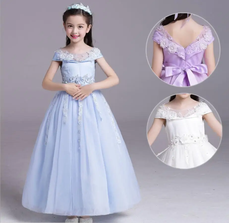 L1N2 White,24M Party Formal Evening Dress Lace Baby Girl Tutu Dresses with Hat