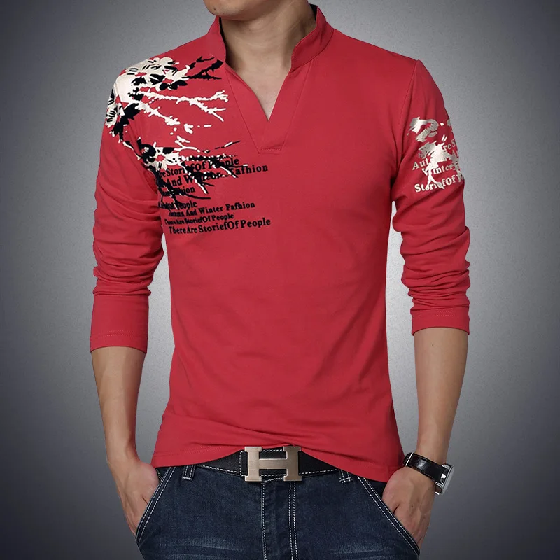 

New long-sleeved stand collar large size T-shirt men's Korean version of the self-cultivation Camo print fashion compassionate N