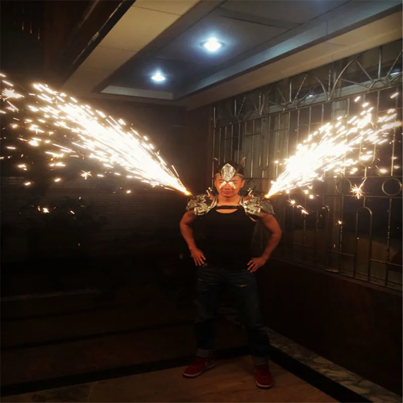 

AS88-2 Singer cold fireworks clothing Silver dance bar shoulder wears party dj disco ballroom mirror led light costumes supplies
