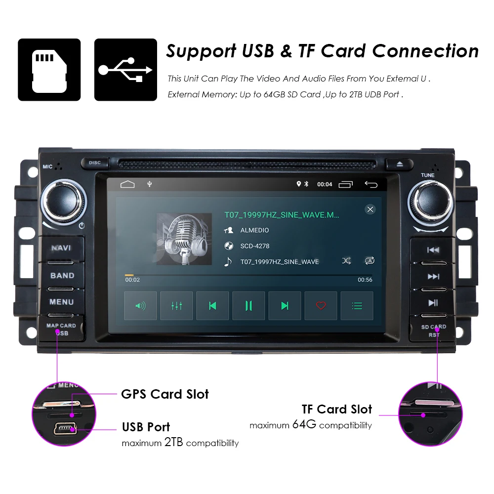 Sale 1 din Auto Radio Android 9.0 Car DVD Player For Chrysler 300c jeep Compass/Dodge/RAM/Grand Cherokee Wrangle GPS Navi Head Unit 19