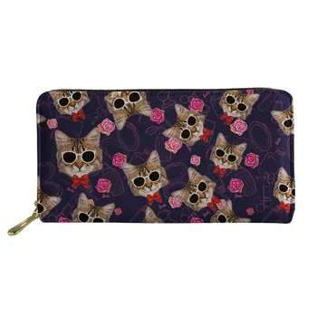 

THIKIN Wallet kitten with Glasses Pattern Female Fashion PU Leather Coin Bag Women Clutch Mobile Bag Lady Money Pouch Handbag