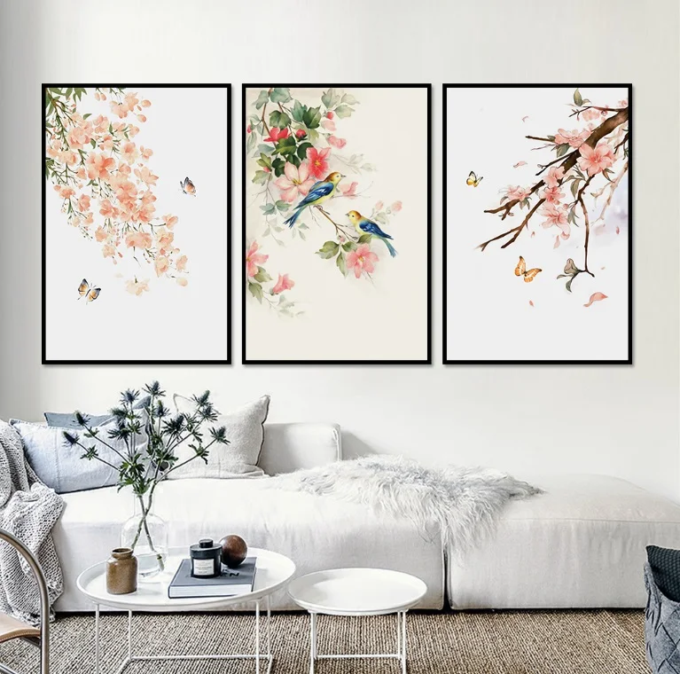 

Nordic Simple Flower Butterfly 3 Pieces Decorative Painting Modular Picture Wall Art Canvas Painting for Living Room No Framed