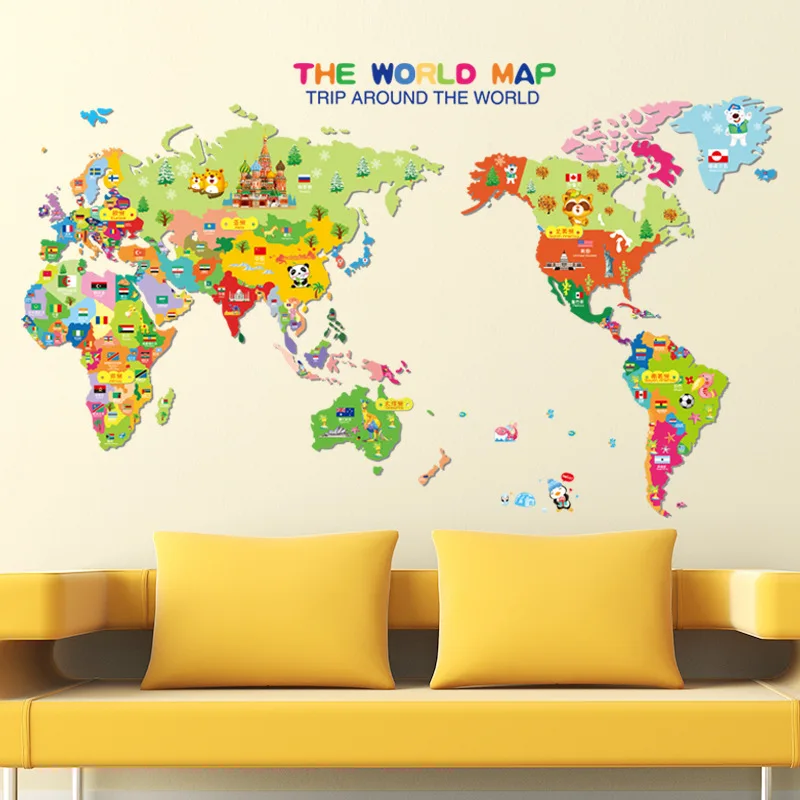 Cartoon Animal World Map DIY Vinyl Wall Stickers Kids love Home Decor office Art Decals creative 3D Wallpaper decoration Cartoon Animal World Map DIY Vinyl Wall Stickers Kids love Home Decor office Art Decals creative 3D Wallpaper decoration