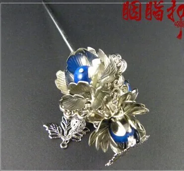 Агат Твин Лотос шпилька для волос с цветком три стороны 3D Lian He Di Hanfu костюм аксессуар для волос ювелирные изделия