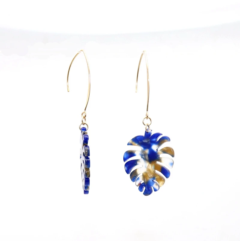 

2018 New Fashion leaf leopard Colored copper ear hook resin Drop Earrings For Women
