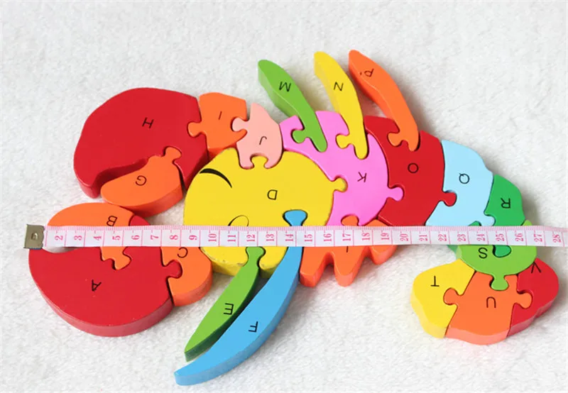 New wooden toy shrimp  Animal 26 piece English letters and digital cognitive Wooden Jigsaw Puzzle Free shipping