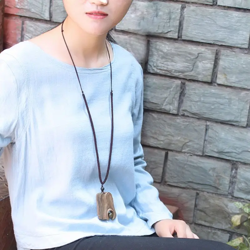 

Handmade Natural Sandalwood Pendant Necklace Long Sweater Chain Fashion Jewelry