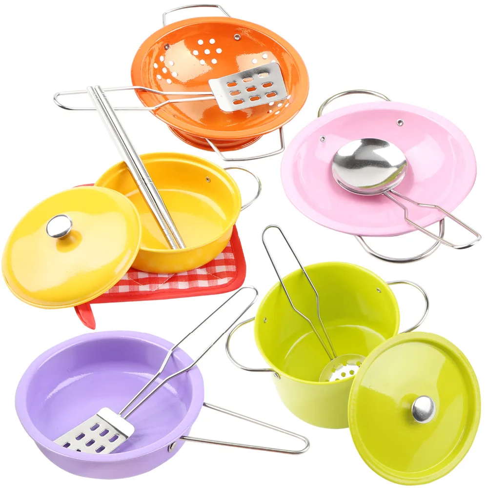 11 Pcs Kids Colorful Pretend Play Kitchen Utensils Set Simulation Metal