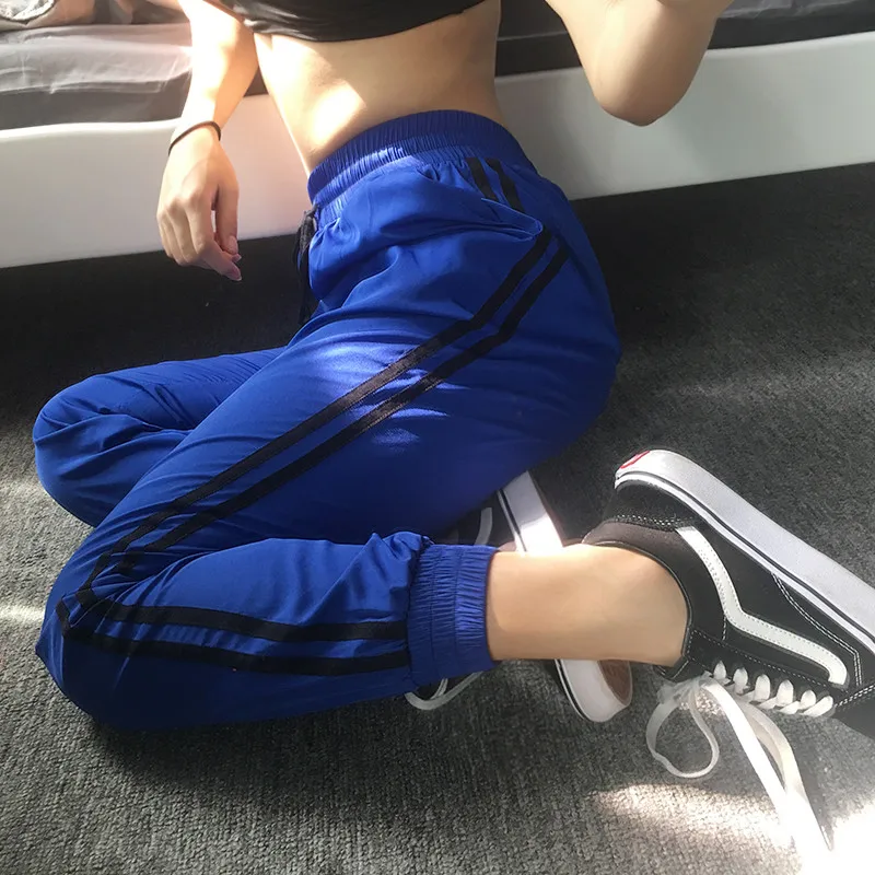 Weekeep 2017 осенние черные синие узкие брюки с лентой сбоку женские свободные