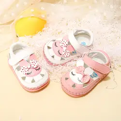 Летние тапочки для маленьких девочек 0-1 лет, мягкая подошва, обувь ручной работы, обувь с мультяшным кроликом