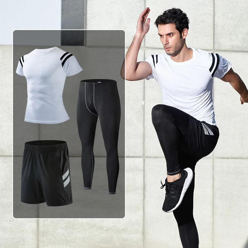 

Spring and summer motion Bodybuilding Three piece suit Quick drying Suit Yoga Leisure time train Run male