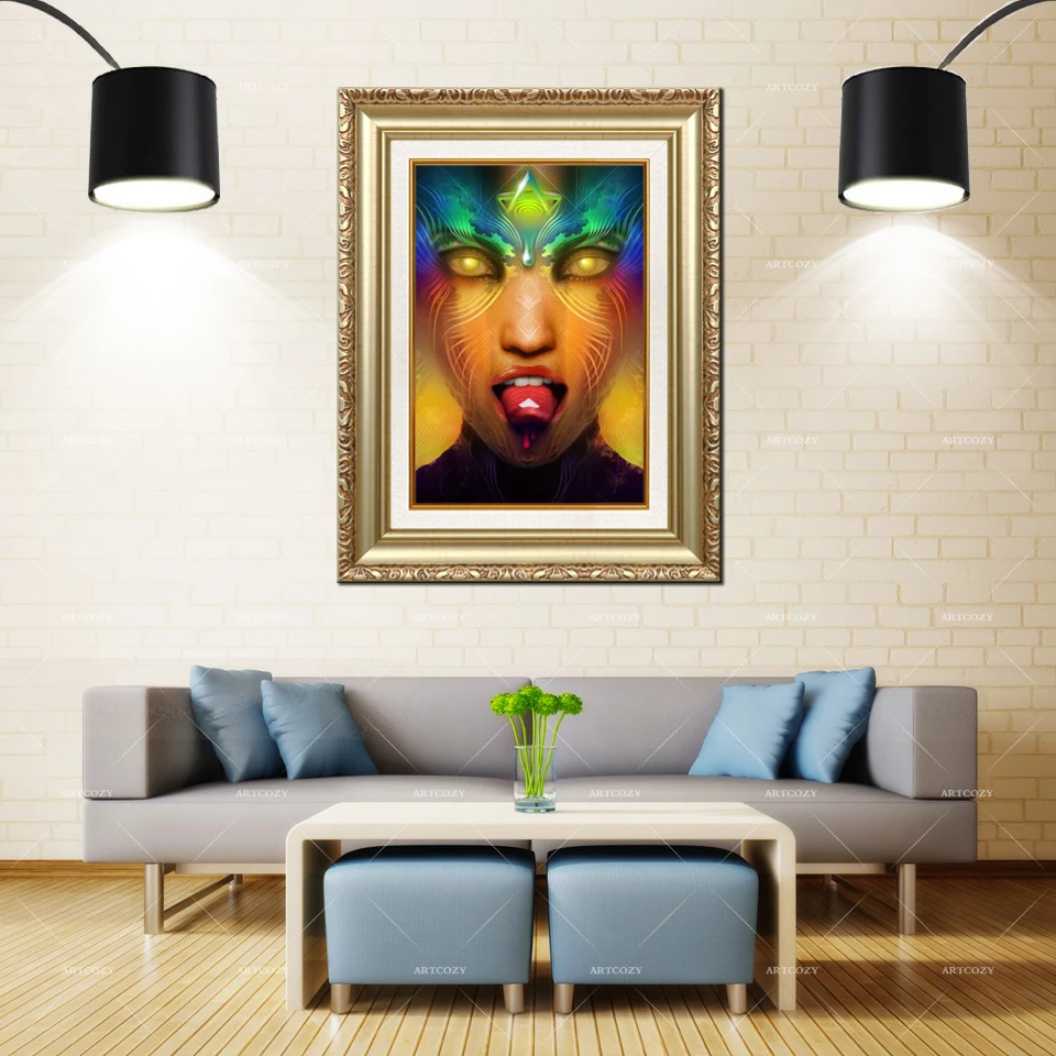 

Artcozy Golden Frame Abstract Cartoon Face Waterproof Canvas Painting