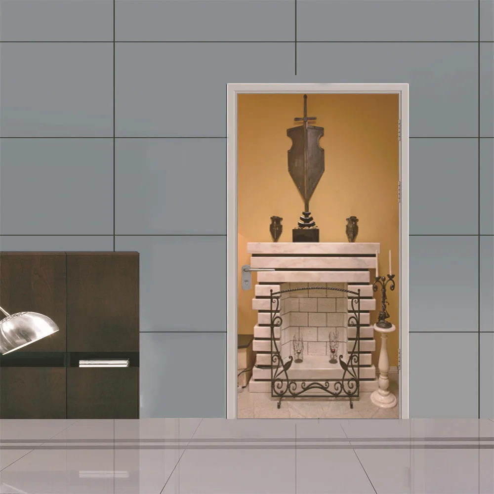 2 قطعة/مجموعة 3D الموقد ديكور المنزل ملصقات جدار DIY الفن جدارية ملصق الباب مغير صائق غرفة نوم الباب ديكور ذاتية اللصق المشارك