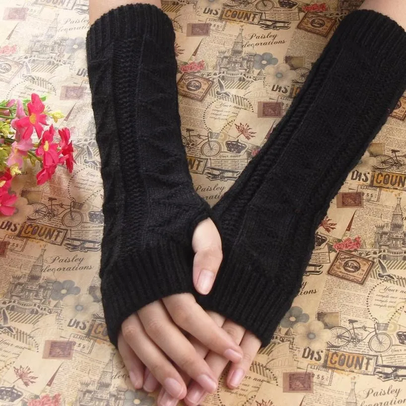 Зимние теплые длинные вязаные перчатки для женщин, перчатки для пальцев с клавиатурой, женские перчатки для девушек, женские перчатки без пальцев# YL