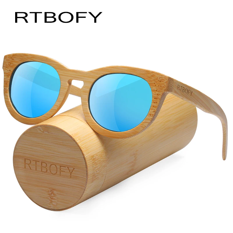 RTBOFY деревянные солнцезащитные очки для женщин Бамбуковая оправа с