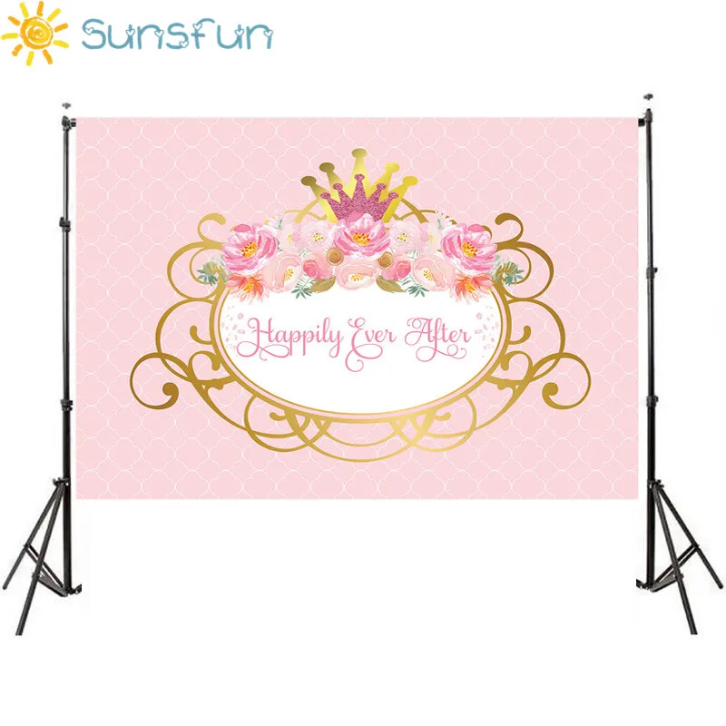 

Sunsfun Pink Little Princess Photography Backdrops Birthday Theme Party Photo Shoot Backgrounds Studio Gold Crown