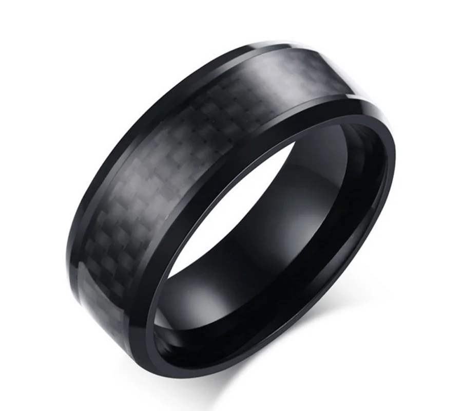 Fashion Carbon Fiber Stainless Steel Ring Men Black Wedding Ring With