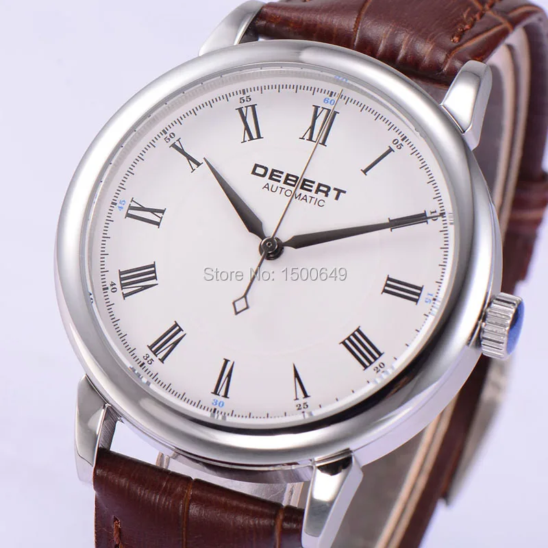 

DEBERT Polished 40mm Business simple fashion casual men's watches white dial blue marks 8215 Automatic movement mens wristwatch