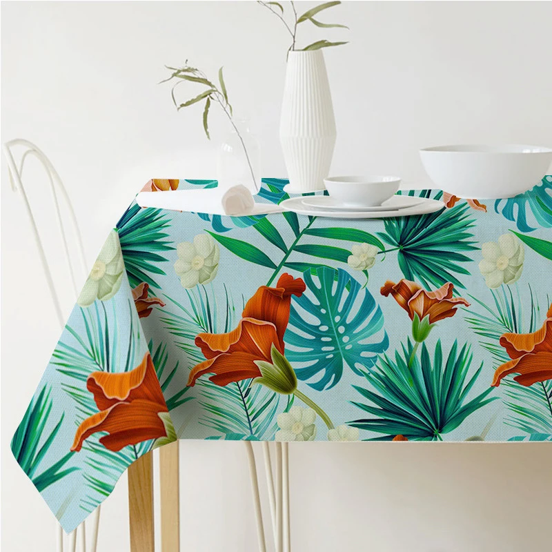 

Popular polyester printing tropical plant leaf tablecloth garden style family table cover protection and decorative tablecloth