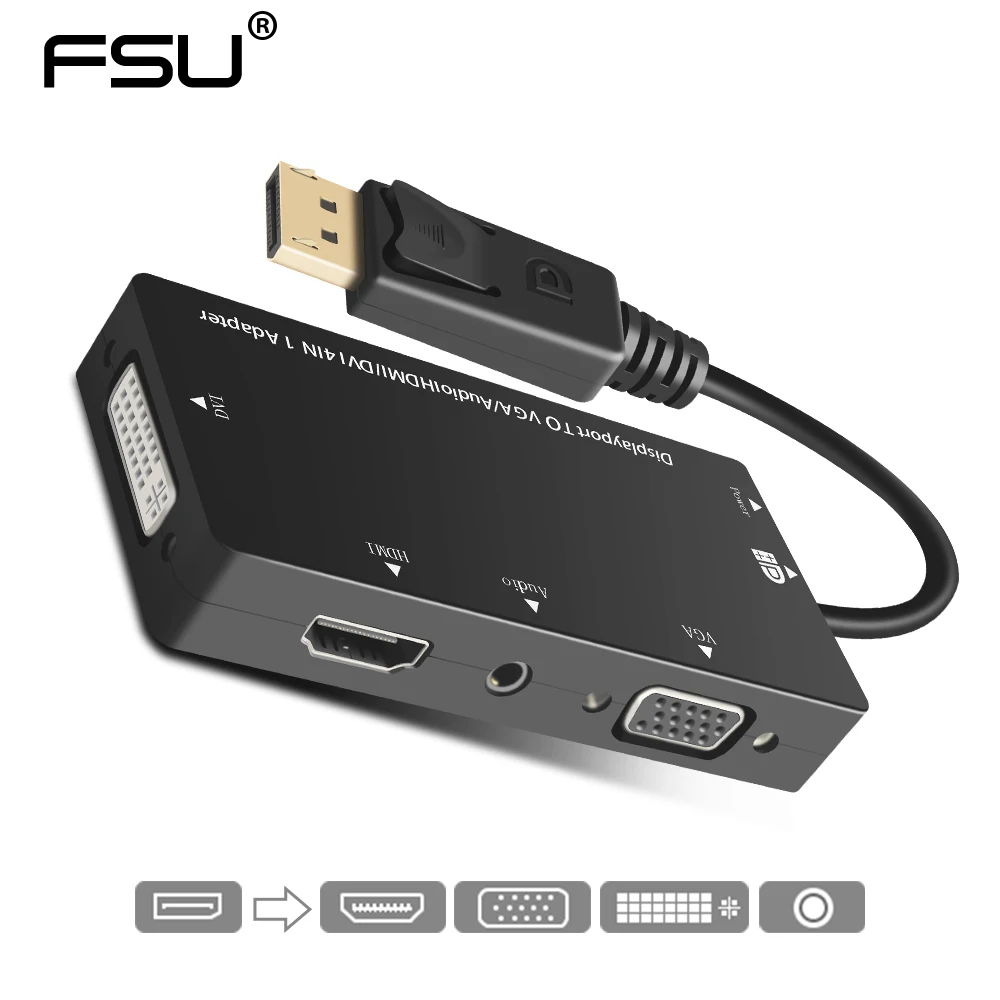 Top Deals Displayport DP Male To DVI HDMI VGA Audio Female Adapter Display Port Cable Converter For Apple MacBook Air Pro