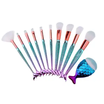 

Diamond Makeup Brush Set Mermaid Fishtail Shaped Foundation Powder Cosmetics Brushes Rainbow Eyeshadow Brush Kit