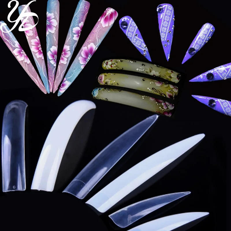 

Yiday 30pcs Long / Short Salon False Nail Tips Transparent Natural White for 3D Acrylic UV Gel Nail Art Shark Squoval Stitetto