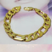 Крутой мужской желтый полновесный золотистый браслет Figaro цепь звено 10 мм GF ювелирные изделия