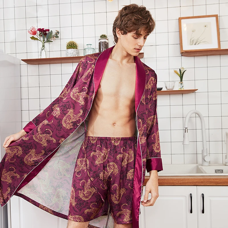Летние шелковые мужские халаты халат человек Ванна платье Повседневное шелковистой Домашняя одежда мужской ночная рубашка для сна пижамы