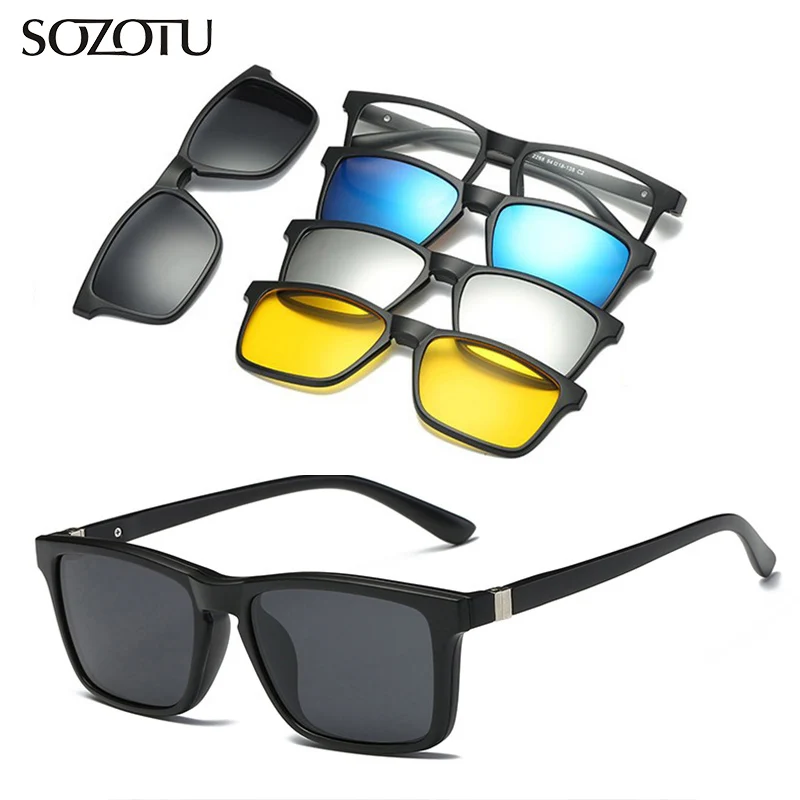 

Eyeglasses Frame Men Women With 4 Clip On Magnets Polarized Sunglasses Myopia Optical Glasses Spectacle Frame For Male YQ332