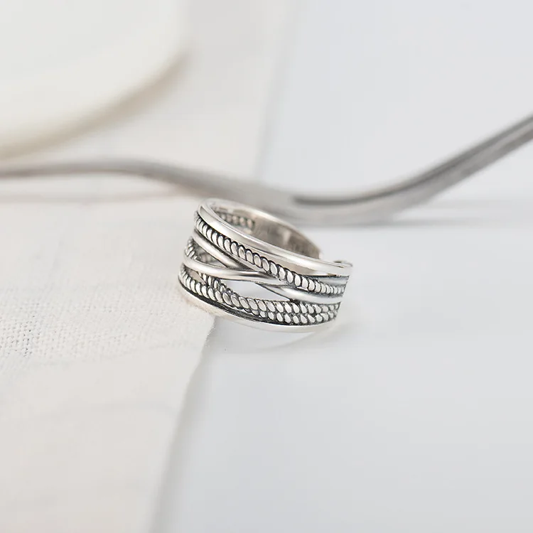 

Genuine 925 Sterling Silver Rings for Women Multi Layers Twist Open Adjustable Ring Thai Silver Vintage Jewelry Dropshipping