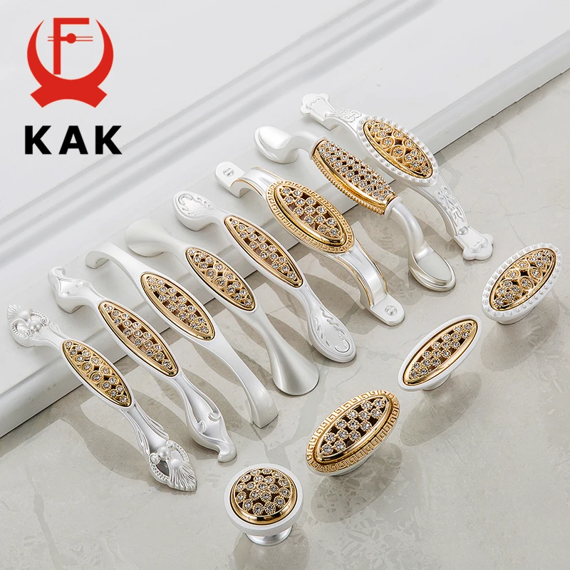 Kak 5 قطع الكريستال الذهب مقابض مع الماس الفاخرة سبائك الزنك مجلس الوزراء درج خزانة أثاث مقبض تسحب المقابض الأوروبي