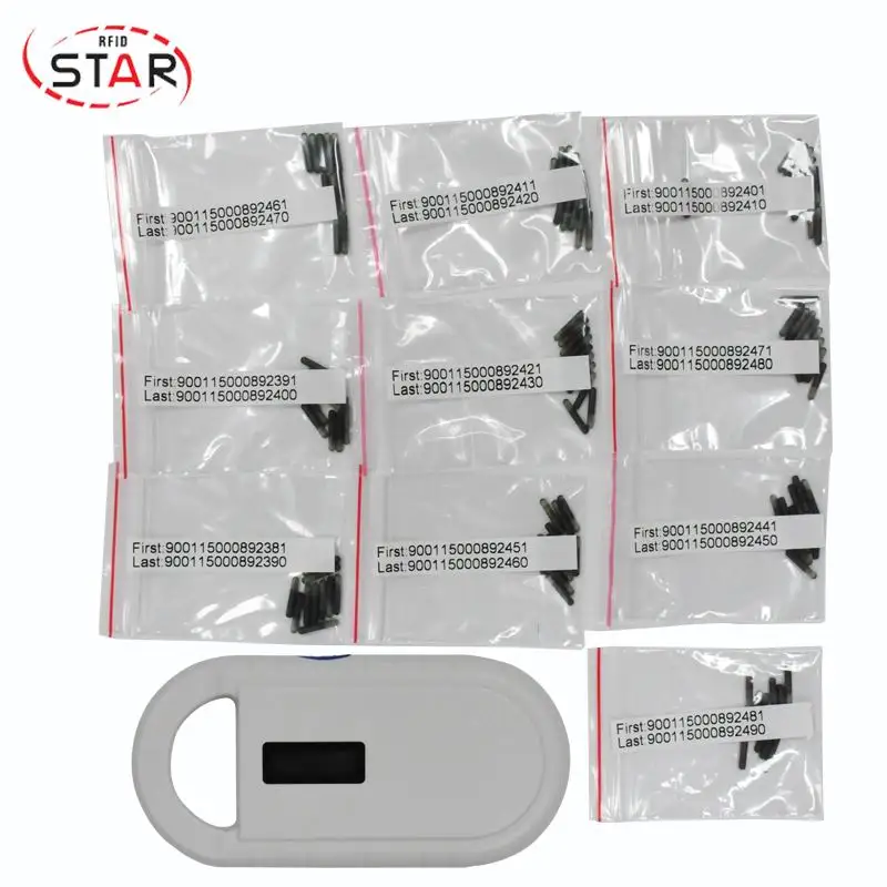 

Pet Id Microchip Reader Horse Pig Rfid Scanner with 100pcs embedded Transponder Microchips 2*12mm