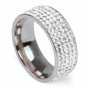 

new 15pcs Silver Color 10mm Men's Women's full circle five rows Rhinestone stainless steel wedding jewelry rings