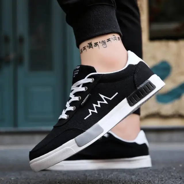 US $8.89 New 2019 Spring Summer Canvas Shoes Men Sneakers Low Top Black Shoes Men's Casual Shoes Male Brand 