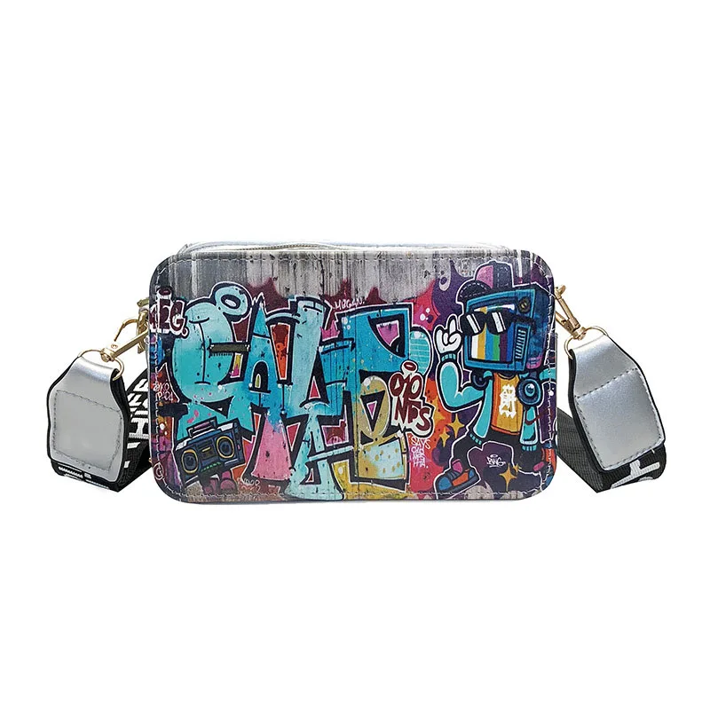 

Lady Girl Shoulder Crossbody Bag Small Vintage Graffiti Zipper For Mobile Phone Money OH66