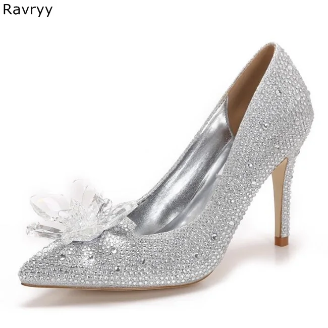 Туфли Золушки с украшением в виде кристаллов; женские туфли на высоком каблуке; женские тонкие туфли; стразы; слипоны; свадебные модельные туфли с острым носком на шпильке - Цвет: 7cm