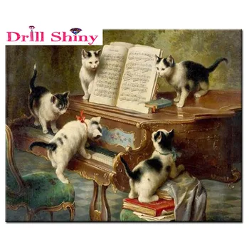 

Rhinestone Pasted Wall art diy diamond painting cross stitch full diamond embroidery square drill diamond mosaics Piano cat