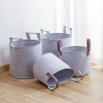 

1pc Felt Round Storage Bin Large Capacity Portable Clothing Toy Storage Basket Foldable Laundry Basket