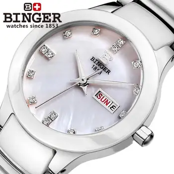 

Switzerland Binger ceramic wristwatches Women fashion quartz watch rhinestone Lovers watches 100M Water Resistance B-8007
