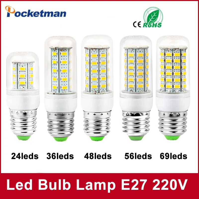 

1PCS 220V Mini LED Lamp E27 SMD5730 LED Corn Light Lampada LED Bulb High Lumen 24/36/48/56/69/81/89LEDs Chandelier Lights