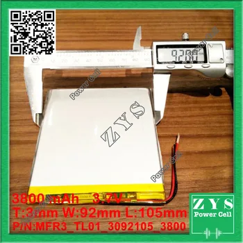 

Polymer lithium ion battery 3.7 V, 3092105 can be customized wholesale CE FCC ROHS MSDS quality certification 3x92x105mm 3800mAh