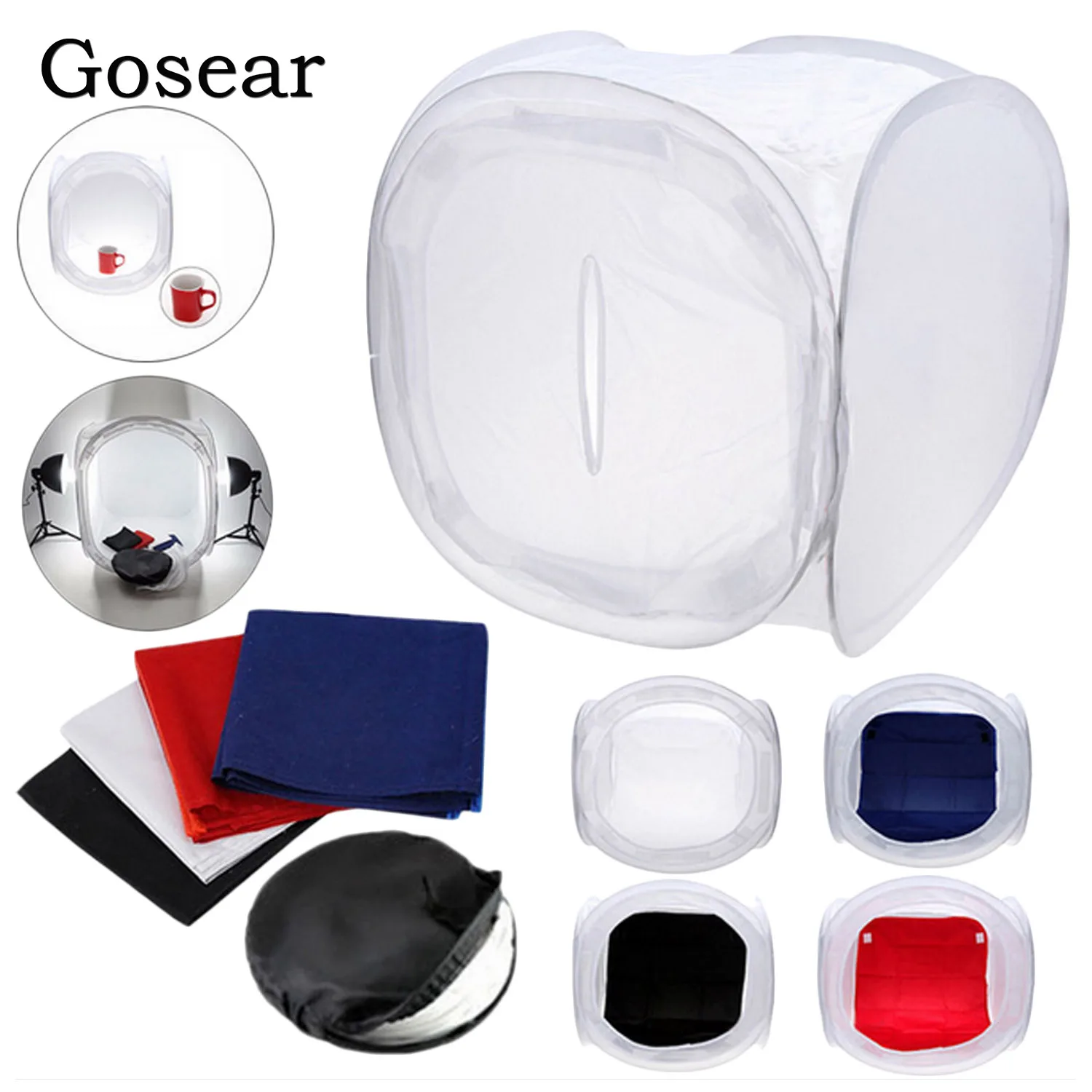 

Gosear 60 x 60cm Foldable Photo Studio Shooting Tent Light Diffusion Soft Box Softbox with 4 Colors Backdrops for Photography