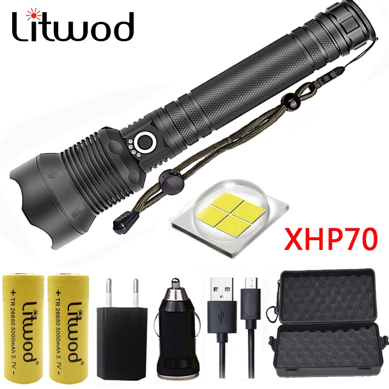 Litwod Z20 1282 CREE XLamp XHP70& XHP50 высокомощный тактический светодиодный фонарь, светильник 18650& 26650 фонарь на батарейках