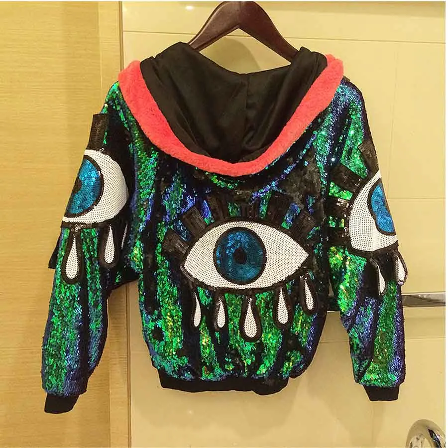 Storage jackets Women Stage Performance Jacket Sequined Big Eyes Sexy