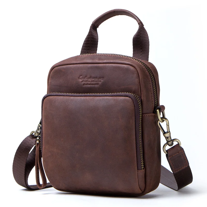 CONTACT'S Мужская изящная сумка из натуральной кожи, в стиле винтаж Мужские сумки на ремне для мужчин большая емкость с карманом для мобильного телефона - Цвет: coffee